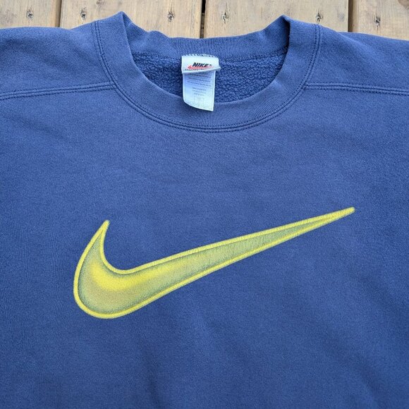 Vintage Nike Embroidered Swoosh Crewneck Sweatshirt Blue Made in USA L - Picture 3 of 6
